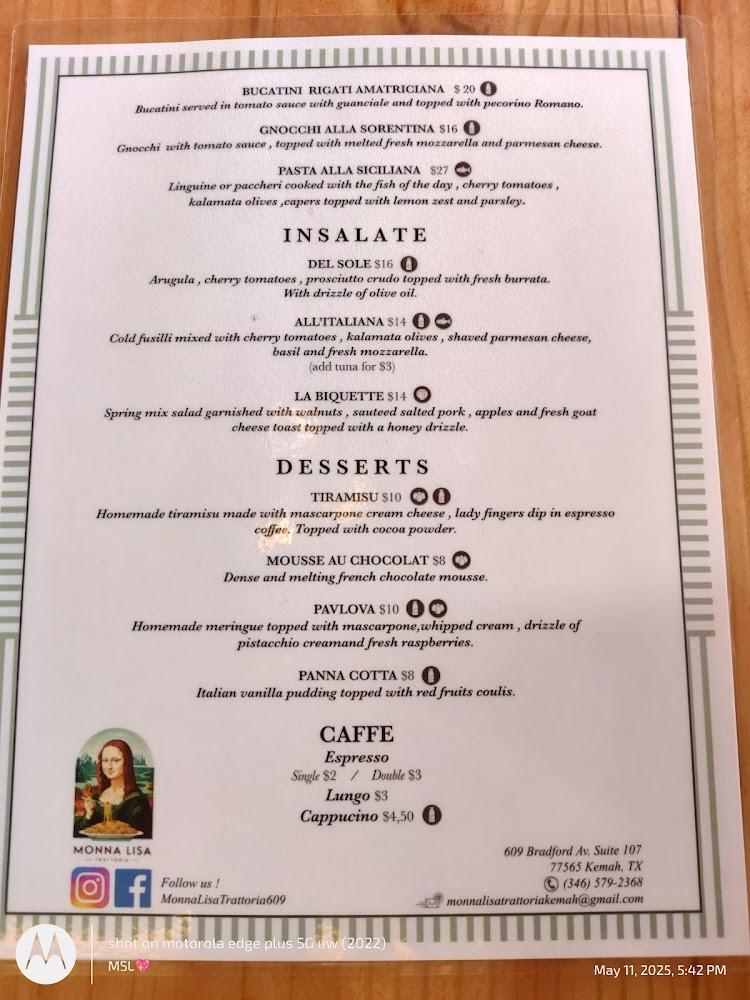 Monna Lisa Trattoria Menu image 3
